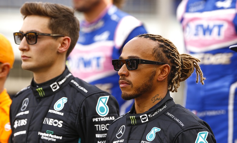 Mercedes drag GP Bahrain Hamilton Russell