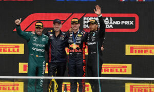 podio gp canada 2023 - Verstappen, Alonso e Hamilton